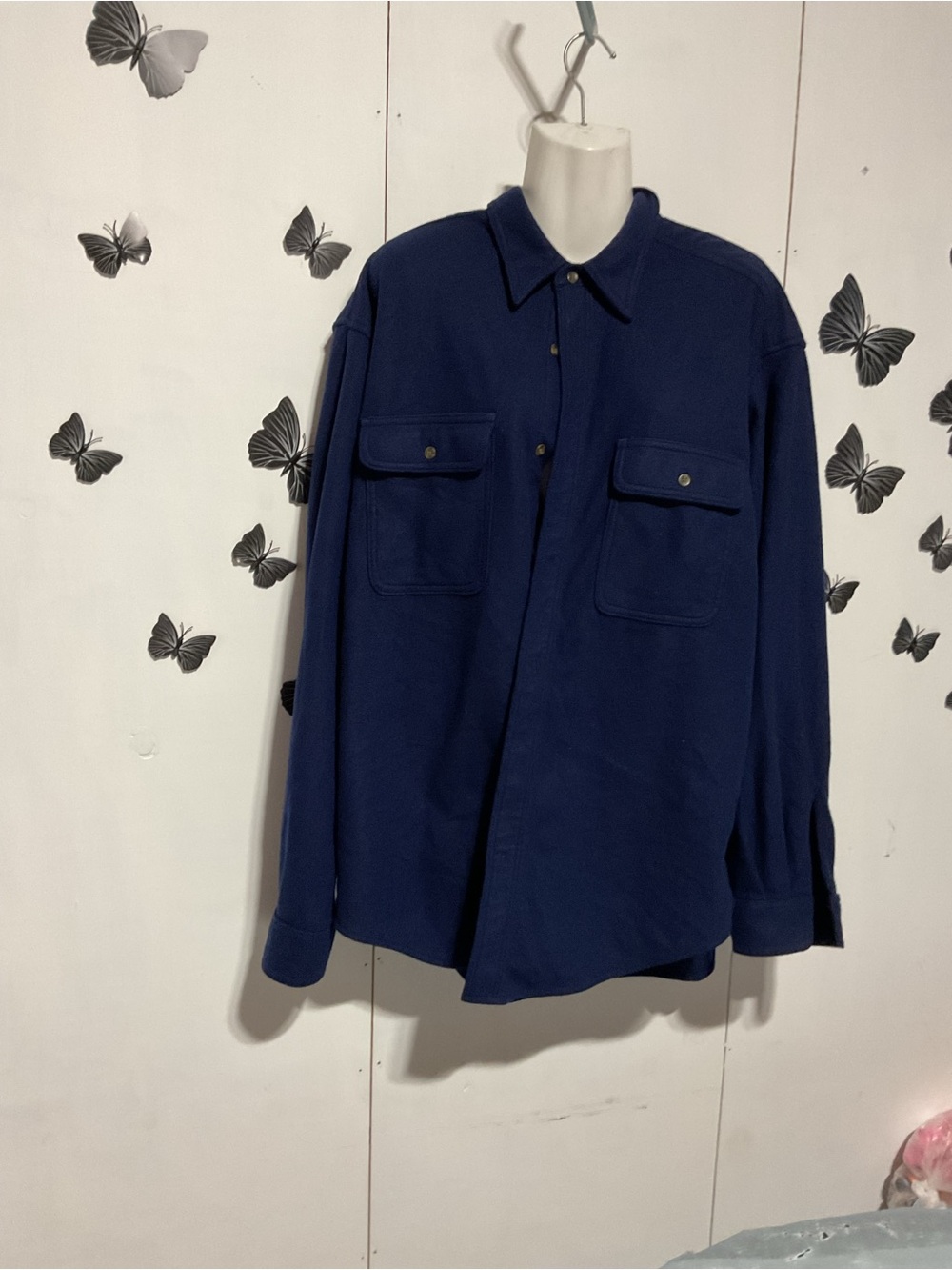 Navy Button-Up Shirt Jacket